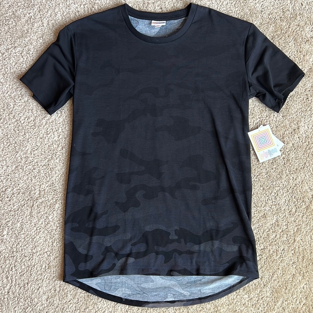 Lularoe Hudson tee shirt short sleeve top camo ombre black grey size small